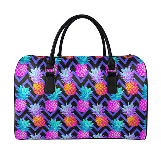 Neon EDM Zig Zag Pineapple Pattern Print Leather Duffle Bag