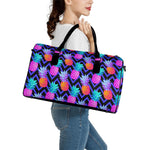Neon EDM Zig Zag Pineapple Pattern Print Leather Duffle Bag