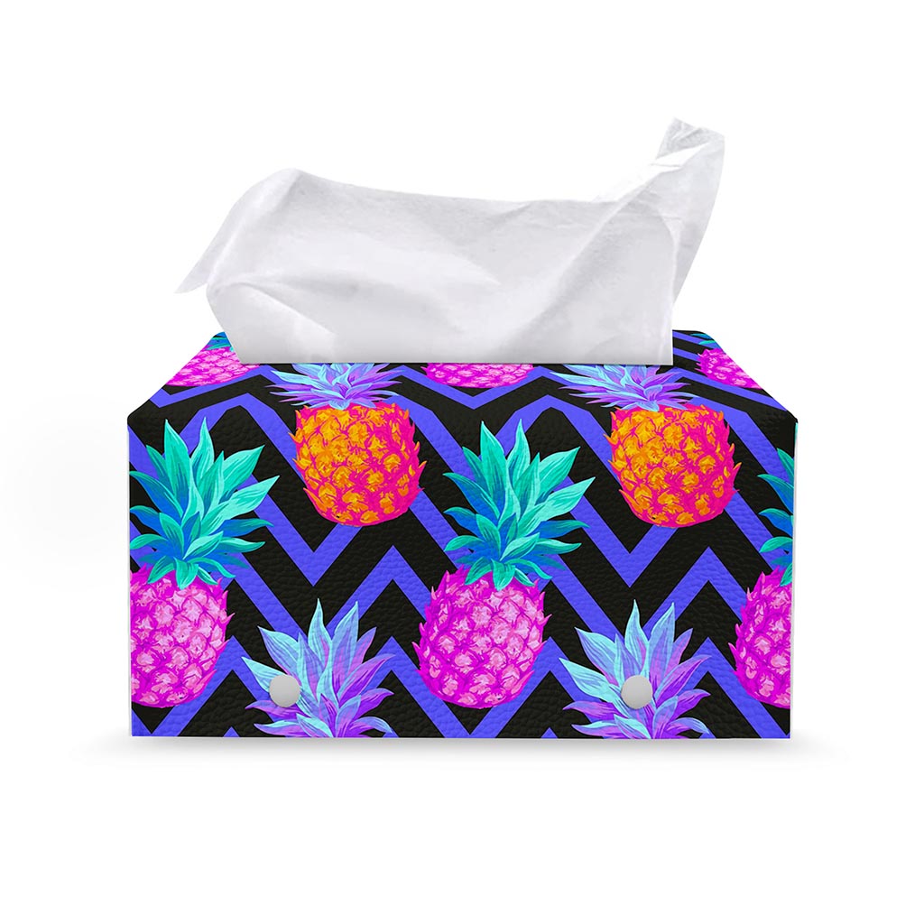 Neon EDM Zig Zag Pineapple Pattern Print Leather Tissue Box Cover