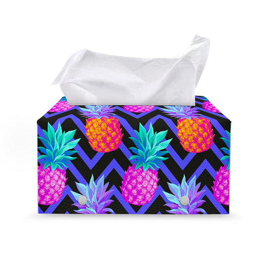 Neon EDM Zig Zag Pineapple Pattern Print Leather Tissue Box Cover