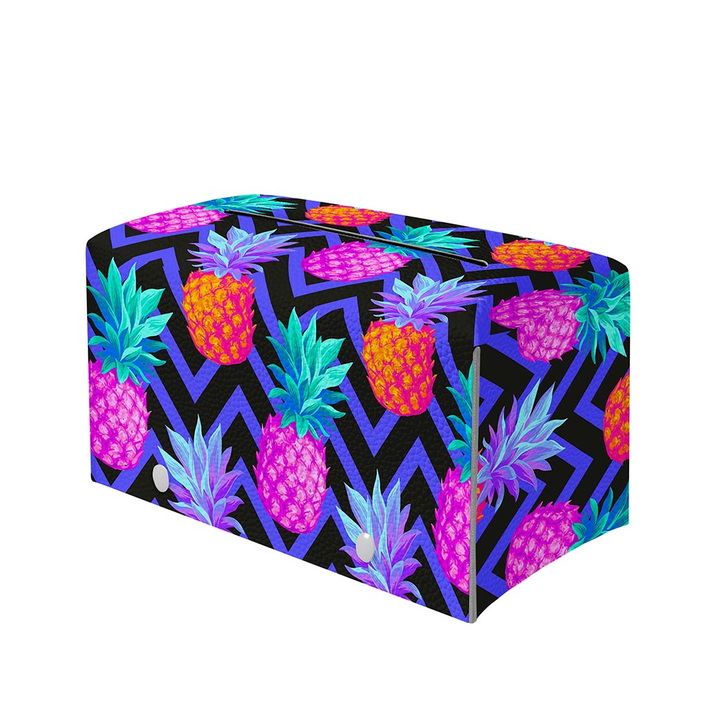 Neon EDM Zig Zag Pineapple Pattern Print Leather Tissue Box Cover