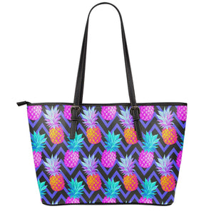 Neon EDM Zig Zag Pineapple Pattern Print Leather Tote Bag