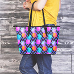 Neon EDM Zig Zag Pineapple Pattern Print Leather Tote Bag