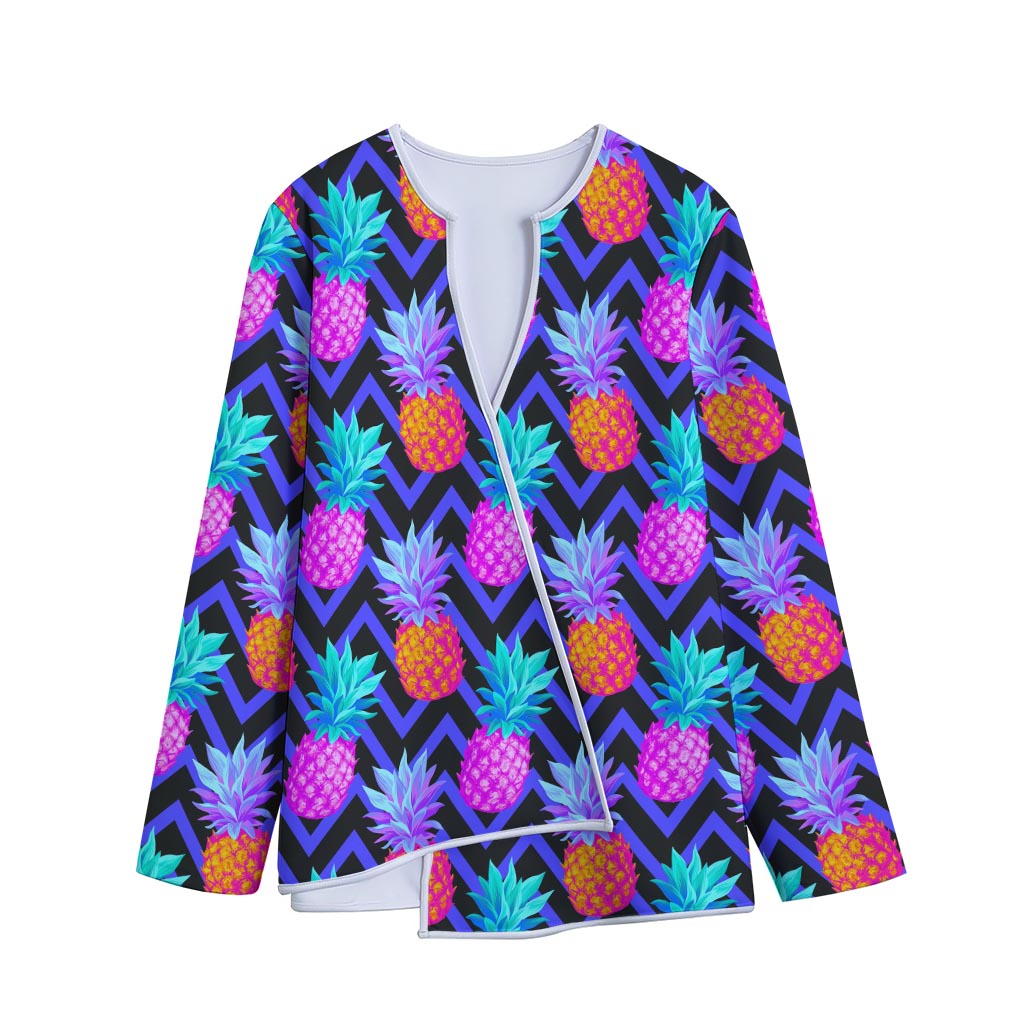 Neon EDM Zig Zag Pineapple Pattern Print Long Sleeve Short Coat