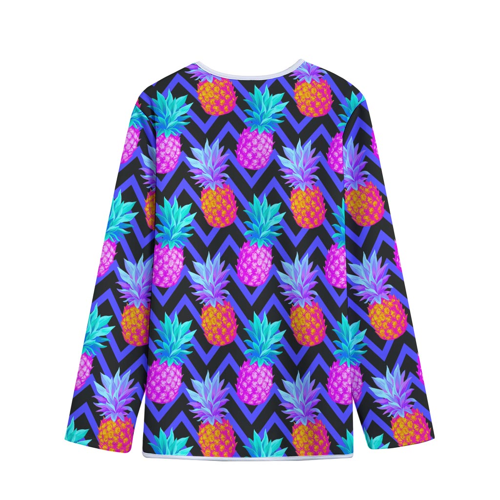 Neon EDM Zig Zag Pineapple Pattern Print Long Sleeve Short Coat