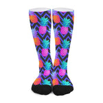 Neon EDM Zig Zag Pineapple Pattern Print Long Socks