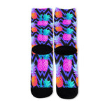 Neon EDM Zig Zag Pineapple Pattern Print Long Socks