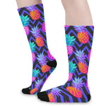 Neon EDM Zig Zag Pineapple Pattern Print Long Socks
