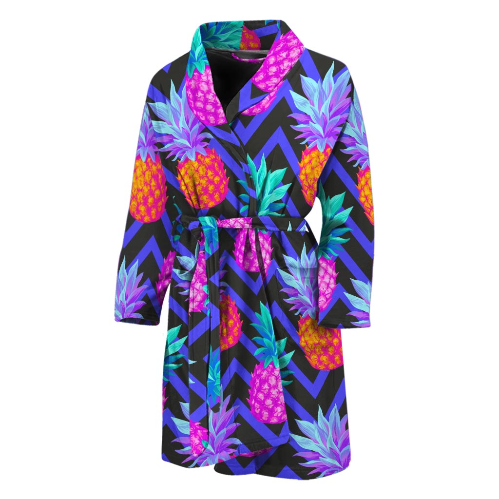 Neon EDM Zig Zag Pineapple Pattern Print Men's Bathrobe