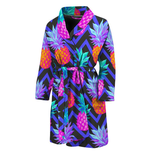 Neon EDM Zig Zag Pineapple Pattern Print Men's Bathrobe