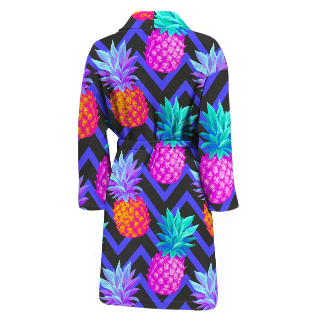 Neon EDM Zig Zag Pineapple Pattern Print Men's Bathrobe