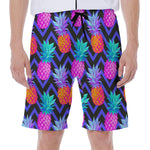 Neon EDM Zig Zag Pineapple Pattern Print Men's Beach Shorts