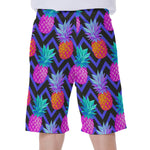 Neon EDM Zig Zag Pineapple Pattern Print Men's Beach Shorts