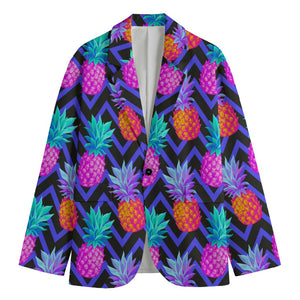 Neon EDM Zig Zag Pineapple Pattern Print Men's Blazer