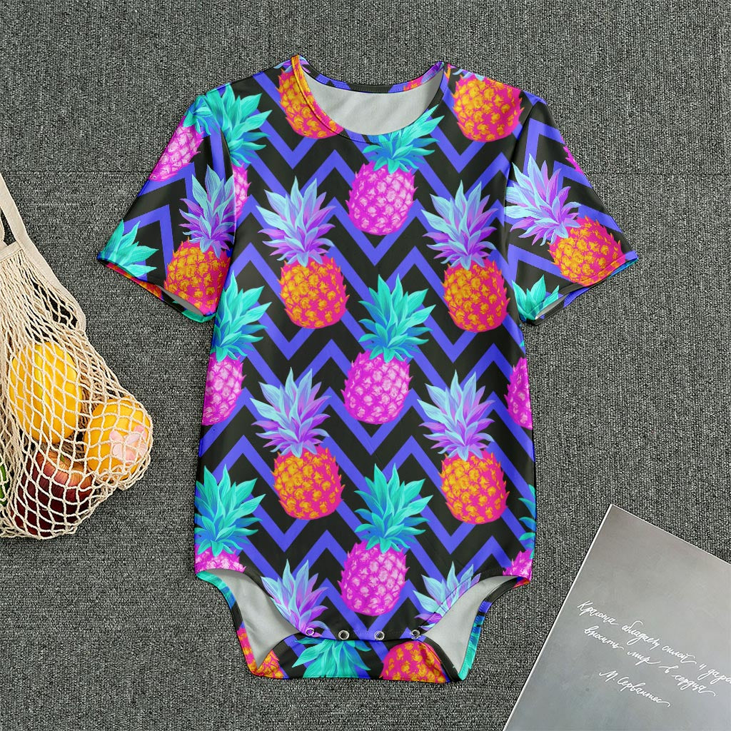 Neon EDM Zig Zag Pineapple Pattern Print Men's Bodysuit