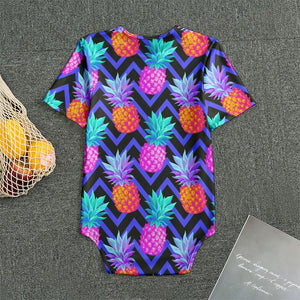 Neon EDM Zig Zag Pineapple Pattern Print Men's Bodysuit