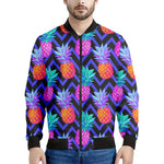 Neon EDM Zig Zag Pineapple Pattern Print Men's Bomber Jacket