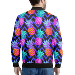 Neon EDM Zig Zag Pineapple Pattern Print Men's Bomber Jacket