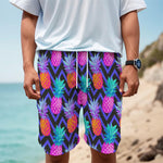 Neon EDM Zig Zag Pineapple Pattern Print Men's Cargo Shorts