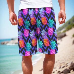 Neon EDM Zig Zag Pineapple Pattern Print Men's Cargo Shorts