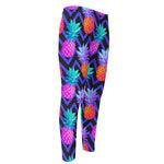 Neon EDM Zig Zag Pineapple Pattern Print Men's Compression Pants