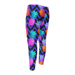 Neon EDM Zig Zag Pineapple Pattern Print Men's Compression Pants