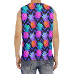 Neon EDM Zig Zag Pineapple Pattern Print Men's Fitness Tank Top