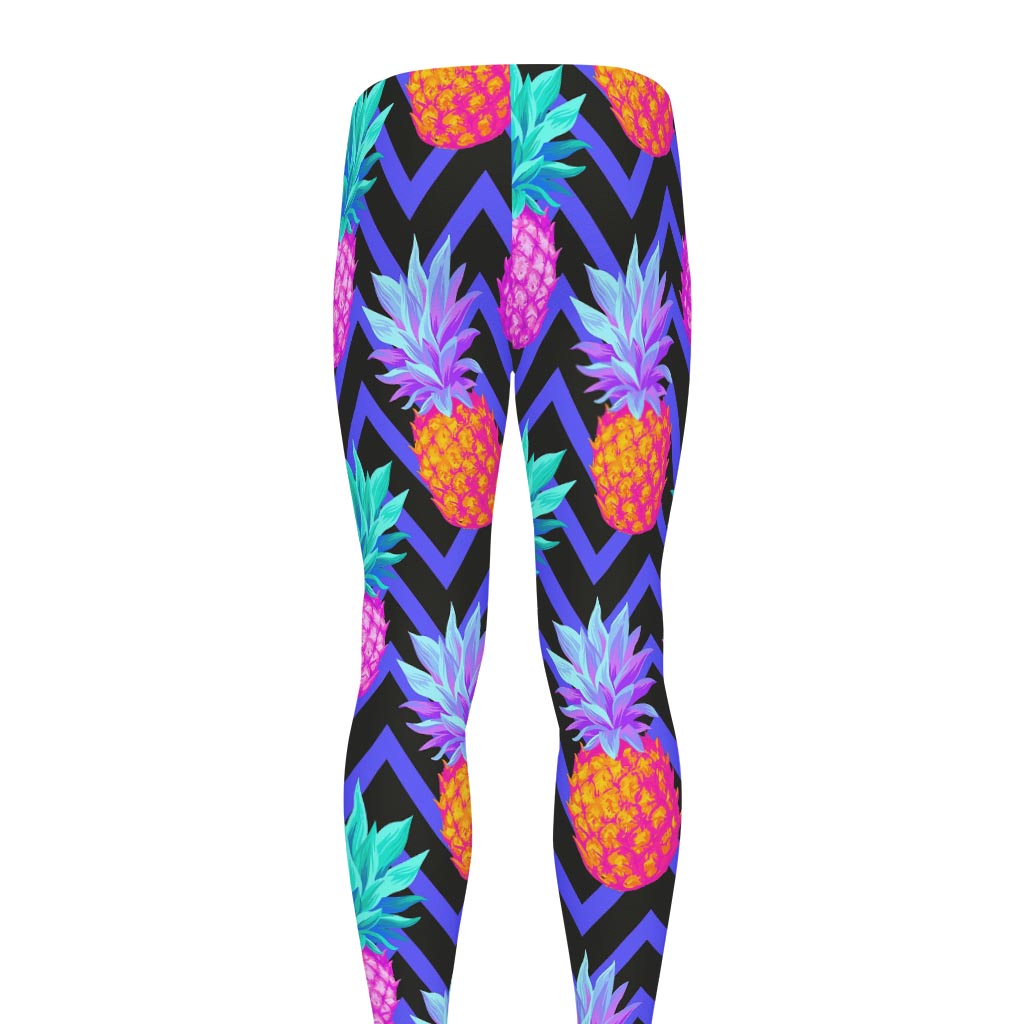 Neon EDM Zig Zag Pineapple Pattern Print Men's leggings