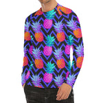 Neon EDM Zig Zag Pineapple Pattern Print Men's Long Sleeve Rash Guard