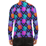 Neon EDM Zig Zag Pineapple Pattern Print Men's Long Sleeve Rash Guard