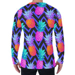 Neon EDM Zig Zag Pineapple Pattern Print Men's Long Sleeve T-Shirt