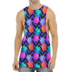 Neon EDM Zig Zag Pineapple Pattern Print Men's Muscle Tank Top