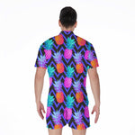 Neon EDM Zig Zag Pineapple Pattern Print Men's Rompers