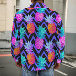 Neon EDM Zig Zag Pineapple Pattern Print Men's Shirt Jacket