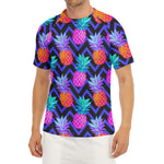 Neon EDM Zig Zag Pineapple Pattern Print Men's Short Sleeve Rash Guard