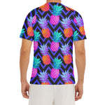 Neon EDM Zig Zag Pineapple Pattern Print Men's Short Sleeve Rash Guard
