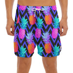 Neon EDM Zig Zag Pineapple Pattern Print Men's Split Running Shorts