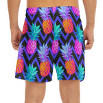 Neon EDM Zig Zag Pineapple Pattern Print Men's Split Running Shorts