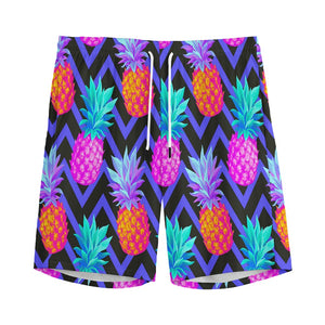 Neon EDM Zig Zag Pineapple Pattern Print Men's Sports Shorts