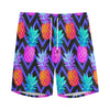 Neon EDM Zig Zag Pineapple Pattern Print Men's Sports Shorts