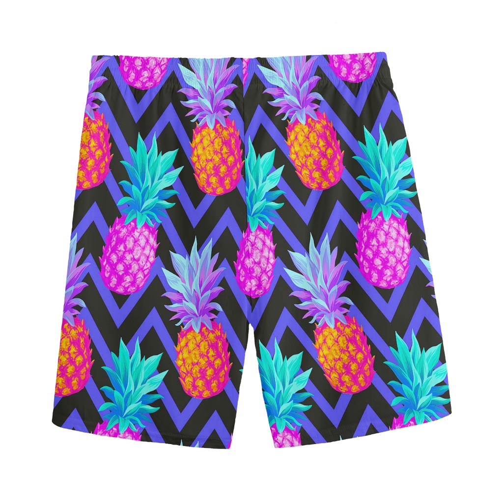 Neon EDM Zig Zag Pineapple Pattern Print Men's Sports Shorts