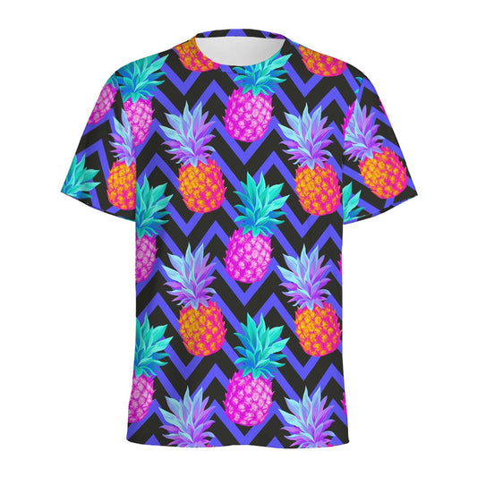 Neon EDM Zig Zag Pineapple Pattern Print Men's Sports T-Shirt