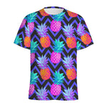 Neon EDM Zig Zag Pineapple Pattern Print Men's Sports T-Shirt