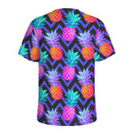 Neon EDM Zig Zag Pineapple Pattern Print Men's Sports T-Shirt