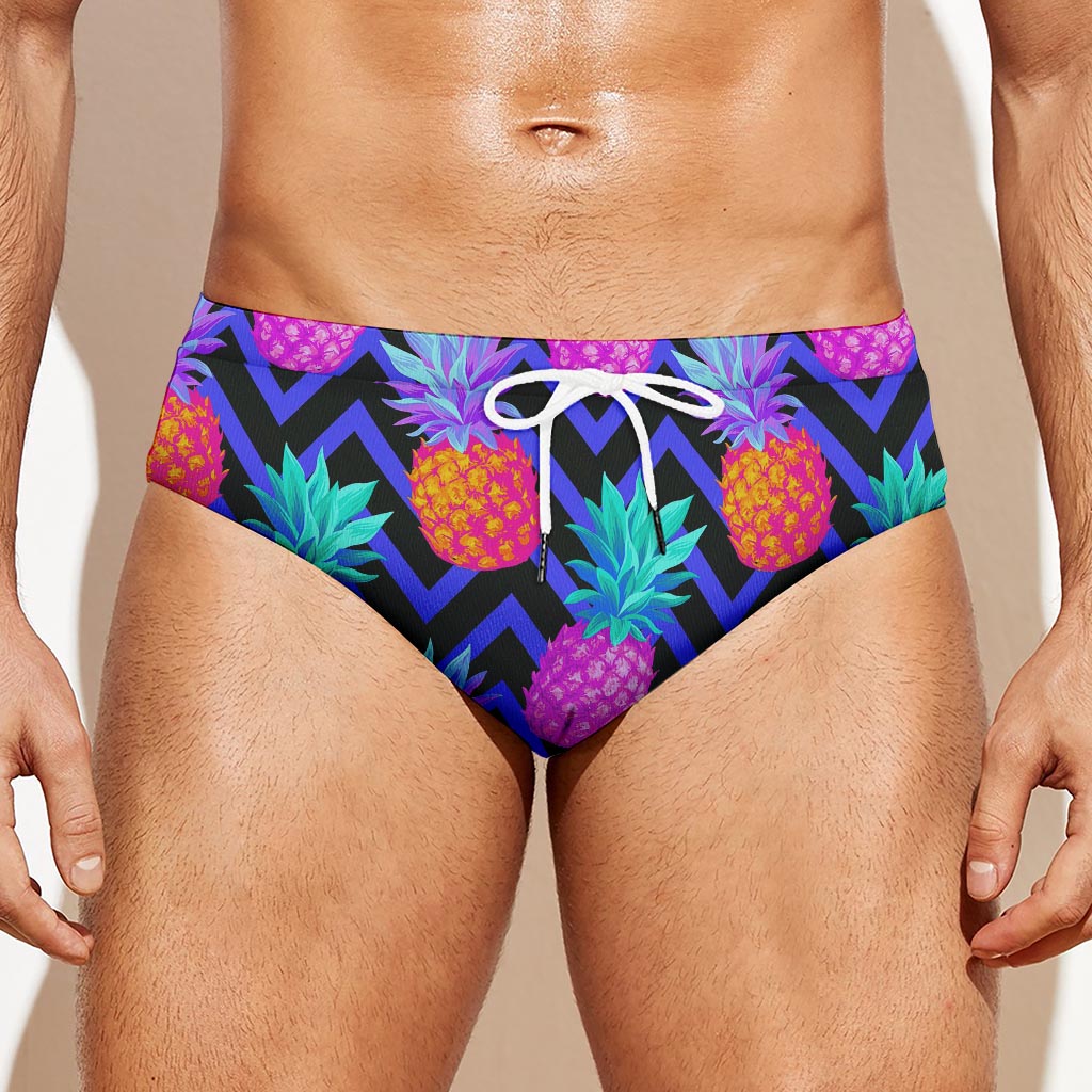 Neon EDM Zig Zag Pineapple Pattern Print Men's Swim Briefs