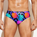 Neon EDM Zig Zag Pineapple Pattern Print Men's Swim Briefs