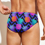 Neon EDM Zig Zag Pineapple Pattern Print Men's Swim Briefs