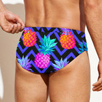 Neon EDM Zig Zag Pineapple Pattern Print Men's Swim Briefs