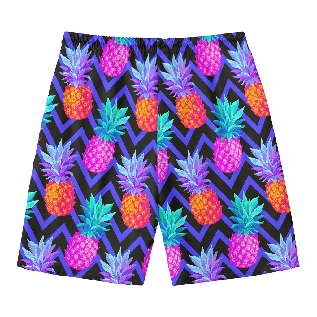 Neon EDM Zig Zag Pineapple Pattern Print Men's Swim Trunks