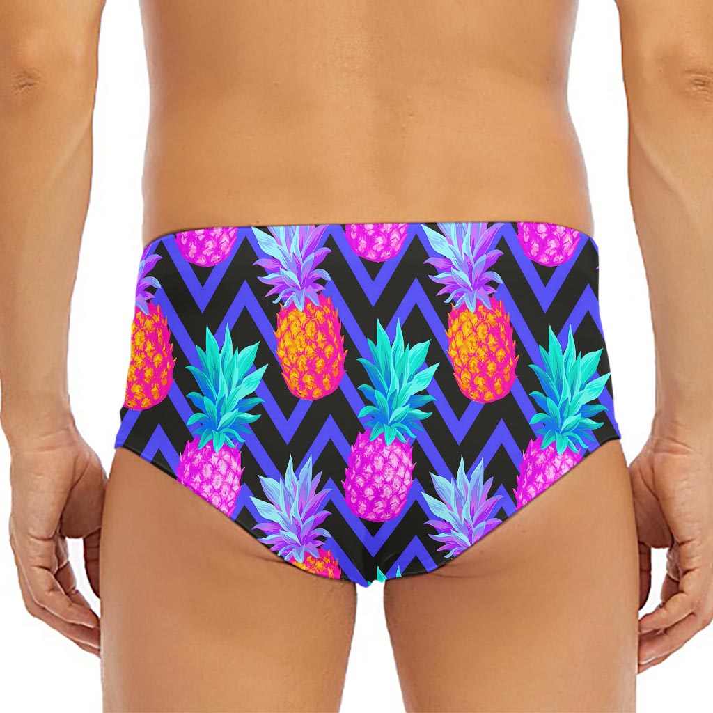 Neon EDM Zig Zag Pineapple Pattern Print Men's Triangle Swim Briefs